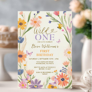 Bee Wildflower Wild ONE Butterfly Garden Party  Invitation