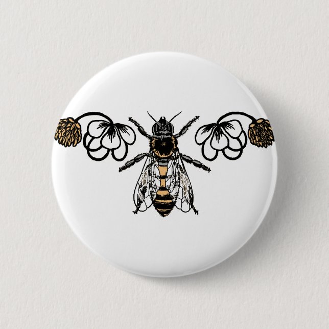 bee with clover 6 cm round badge (Front)