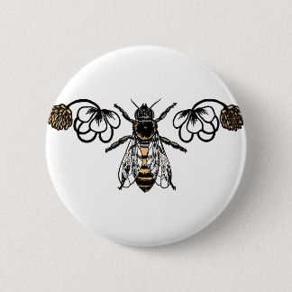 bee with clover 6 cm round badge