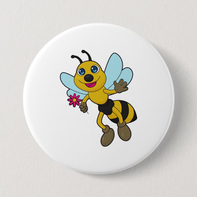 Bee with Flower 7.5 Cm Round Badge (Front)