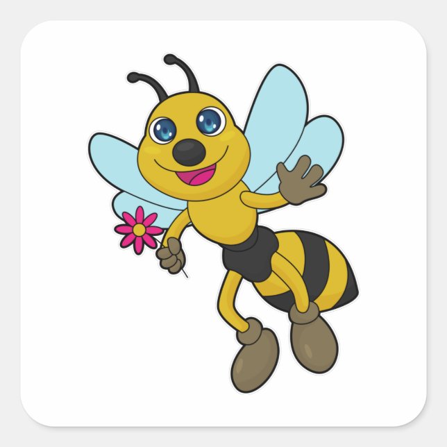 Bee with Flower Square Sticker (Front)
