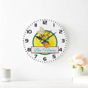 Bee With Honey Jar Vintage Beekeeper Large Clock
