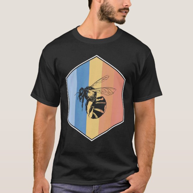 Bee With Retro Colours In A Hexagon T-Shirt (Front)