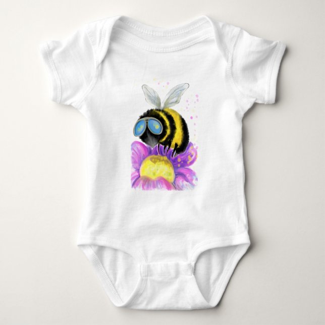 Bee with Sunglasses Funny Baby Bodysuit (Front)