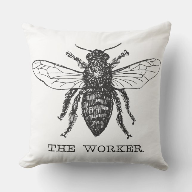 Bee Worker Honey Black Bumblebee Cushion (Front)