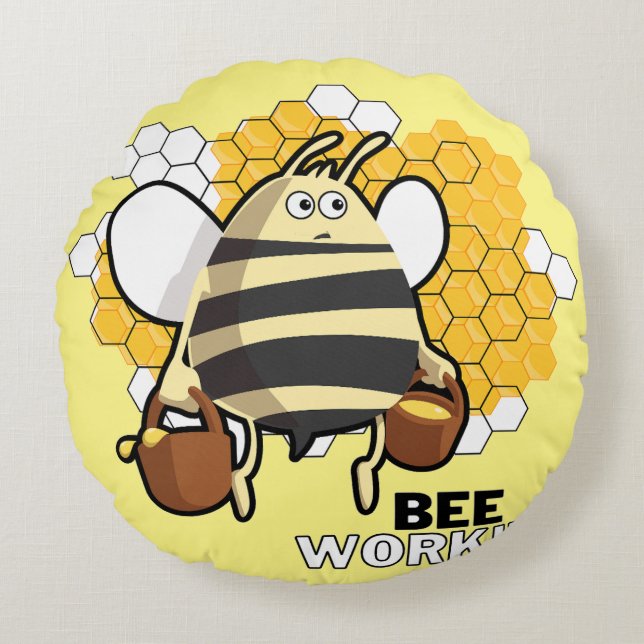 bee working round cushion (Front)