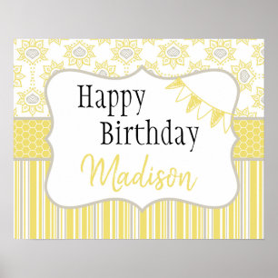 Bee Yellow and Gray Geometric Poster