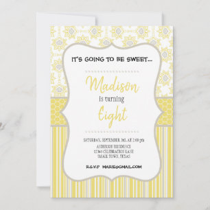Bee Yellow and Grey Geometric Birthday Invitation