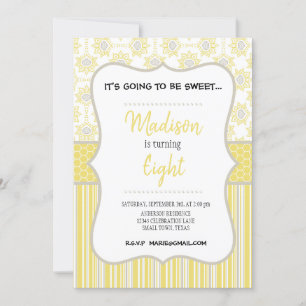 Bee Yellow and Grey Geometric Birthday Invitation