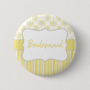 Bee Yellow and Grey Geometric Bridesmaid 6 Cm Round Badge