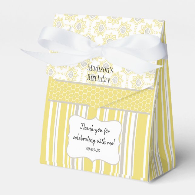 Bee Yellow and Grey Geometric Custom Favour Box (Front Side)