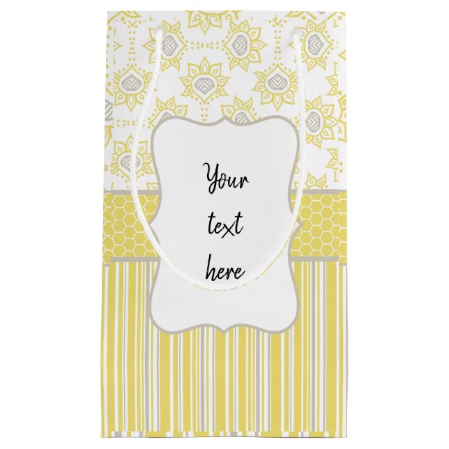 Bee Yellow and Grey Geometric Custom Small Gift Bag (Front)