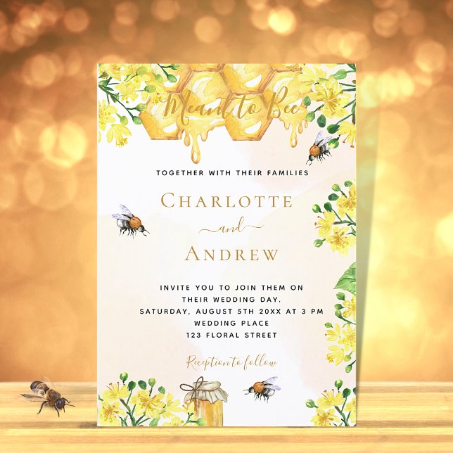 Bee yellow florals honeycomb summer wedding invitation (Creator Uploaded)