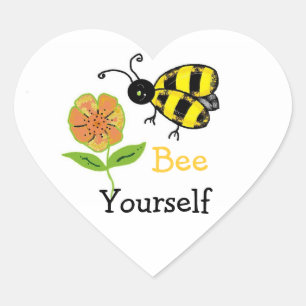 Bee Yourself Bumble Bee Design Heart Sticker