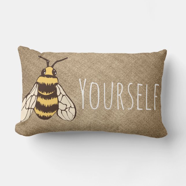 Bee Yourself Cute Bumble Bee Burlap Lumbar Cushion (Front)