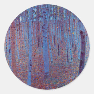 Beech Forest by Gustav Klimt, Vintage Art Nouveau Classic Round Sticker