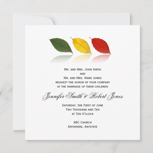 Beech Forest Green, Gold, Red Wedding Invitation (Front)