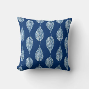 Beech Leaf Chalk Print, Cobalt Blue and White Cushion