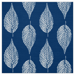 Beech Leaf Chalk Print, Cobalt Blue and White Fabric