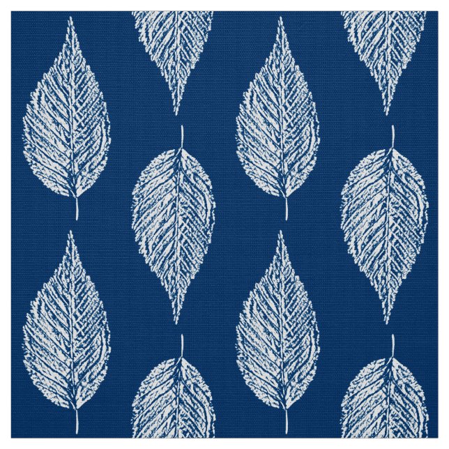 Beech Leaf Chalk Print, Cobalt Blue and White Fabric (Swatch)