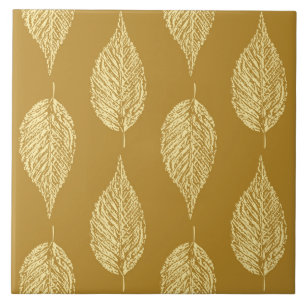 Beech Leaf Chalk Print, Mustard Yellow / Gold Tile