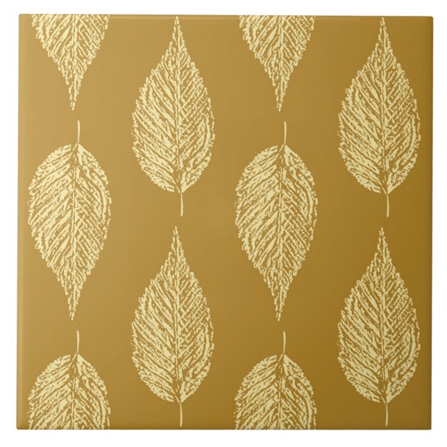 Beech Leaf Chalk Print, Mustard Yellow / Gold Tile (Front)