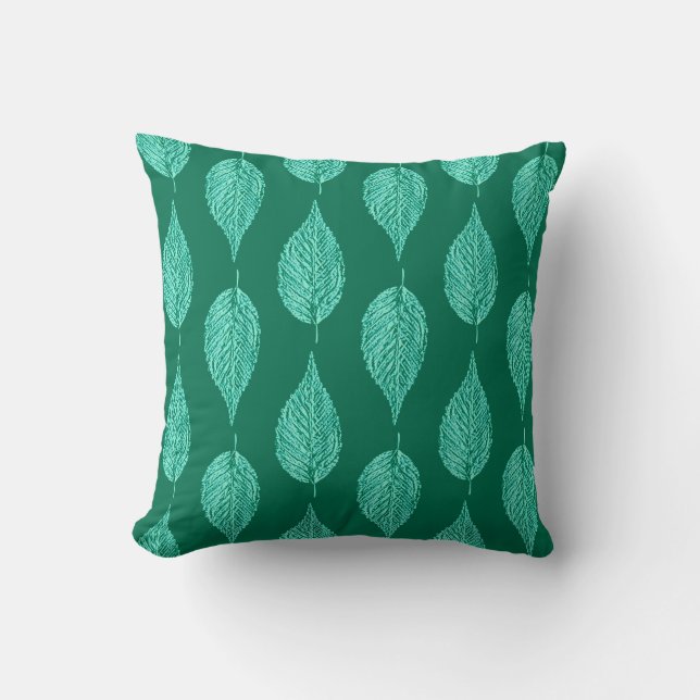 Beech Leaf Chalk Print, Turquoise and Aqua Cushion (Front)