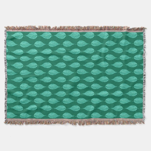 Beech Leaf Chalk Print, Turquoise and Aqua Throw Blanket (Front)