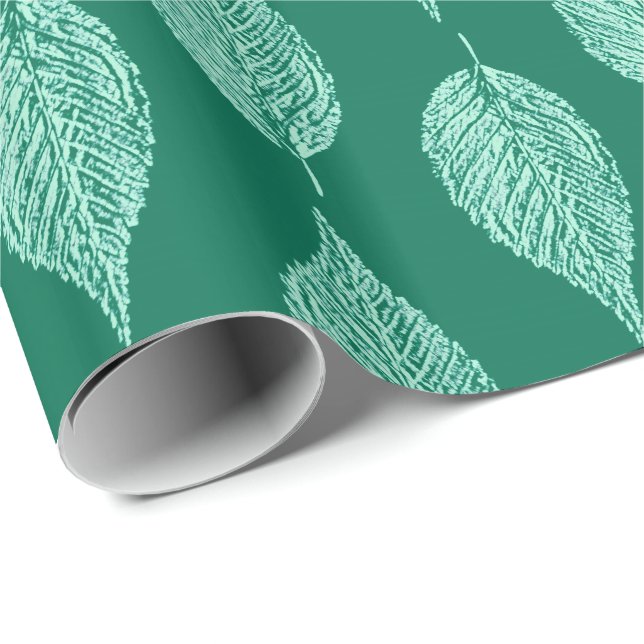 Beech Leaf Chalk Print, Turquoise and Aqua Wrapping Paper (Roll Corner)