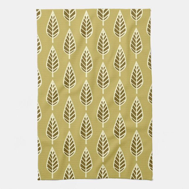 Beech leaf pattern - Camel tan and brown Tea Towel (Vertical)