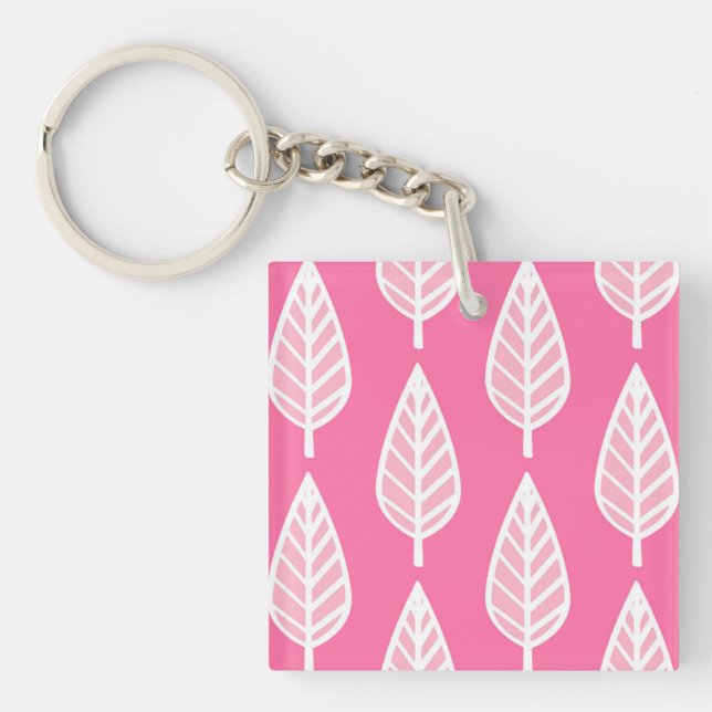 Beech leaf pattern - Florescent pink and white Key Ring (Front)