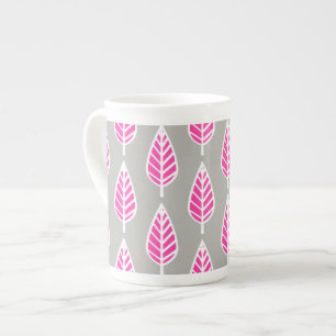 Beech leaf pattern - Fuchsia pink and silver Bone China Mug