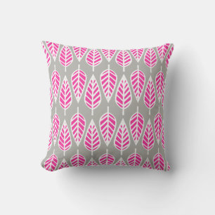 Beech leaf pattern - Fuchsia pink and silver Cushion