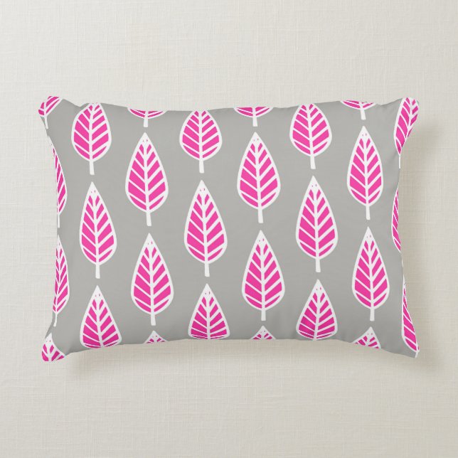 Beech leaf pattern - Fuchsia pink and silver Decorative Cushion (Front)