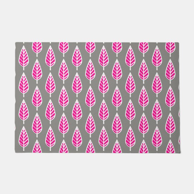 Beech Leaf Pattern, Fuchsia Pink and Silver Grey Doormat (Front)
