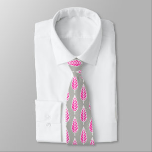 Beech leaf pattern - Fuchsia pink and silver Tie
