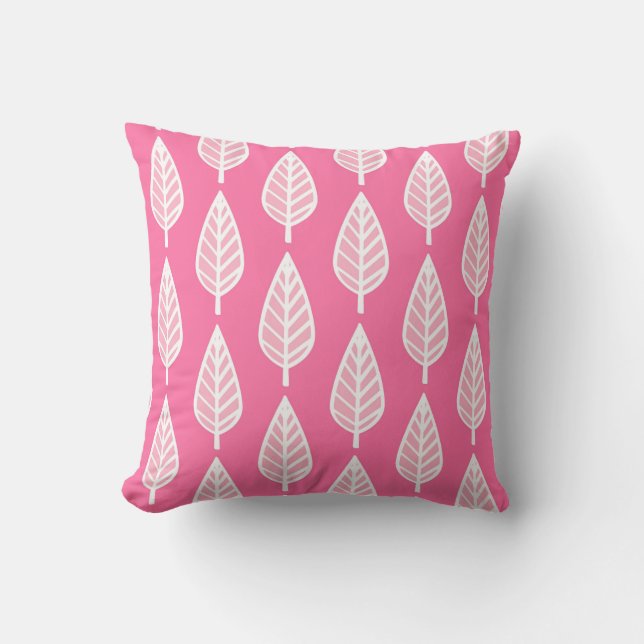 Beech leaf pattern - Hot pink and white Cushion (Front)