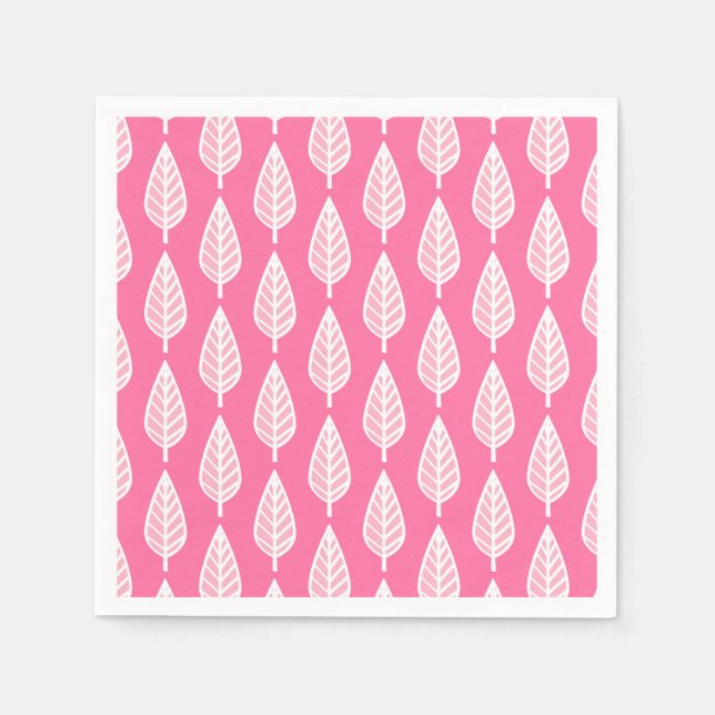 Beech leaf pattern - Hot pink and white Napkin (Front)