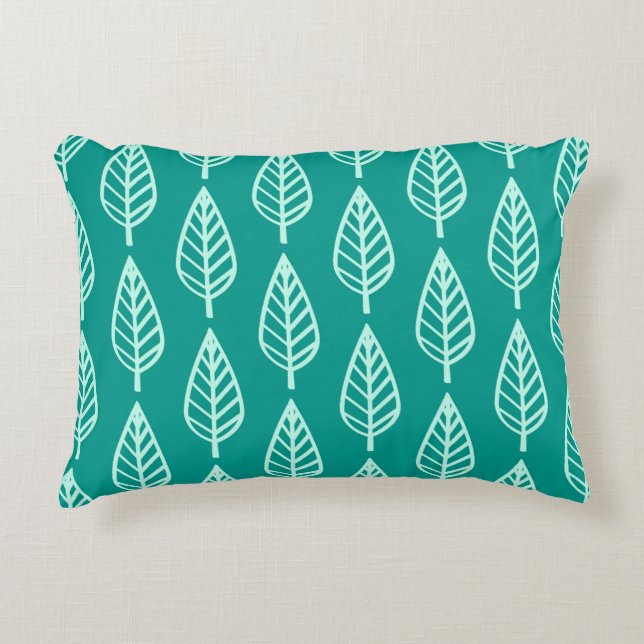 Beech leaf pattern - Peacock and aqua Decorative Cushion (Front)