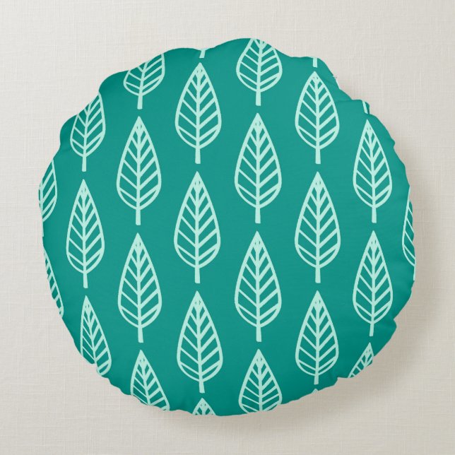 Beech leaf pattern - Peacock and aqua Round Cushion (Back)