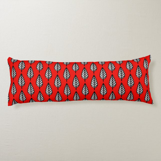 Beech leaf pattern - Red, black and grey / grey Body Cushion (Back)