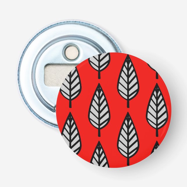 Beech leaf pattern - Red, black and grey / grey Bottle Opener (Front)