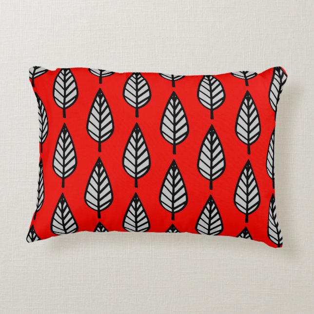Beech leaf pattern - Red, black and grey / grey Decorative Cushion (Back)