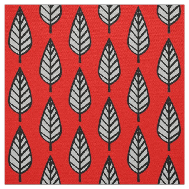 Beech leaf pattern - Red, black and grey / grey Fabric (Swatch)