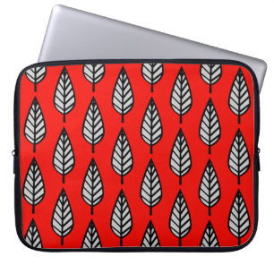 Beech leaf pattern - Red, black and grey / grey Laptop Sleeve