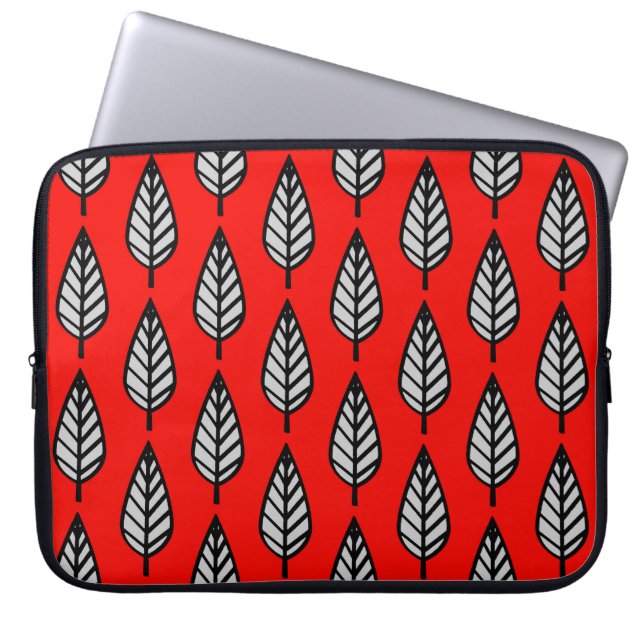 Beech leaf pattern - Red, black and grey / grey Laptop Sleeve (Front)