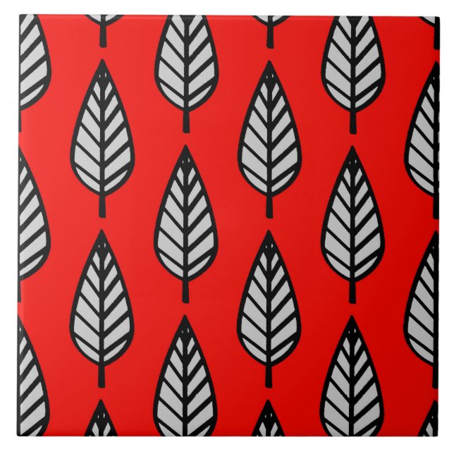Beech leaf pattern - Red, black and grey / grey Tile (Front)