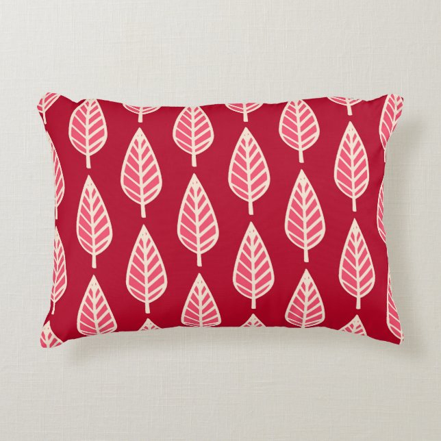 Beech leaf pattern - Ruby red and cream Decorative Cushion (Front)
