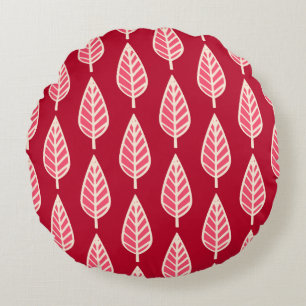 Beech leaf pattern - Ruby red and cream Round Cushion