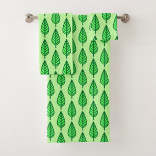 Beech leaf pattern, shades of green bath towel set